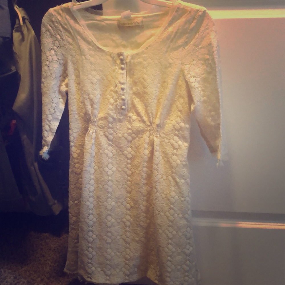 Ivory Button Up Lace Dress